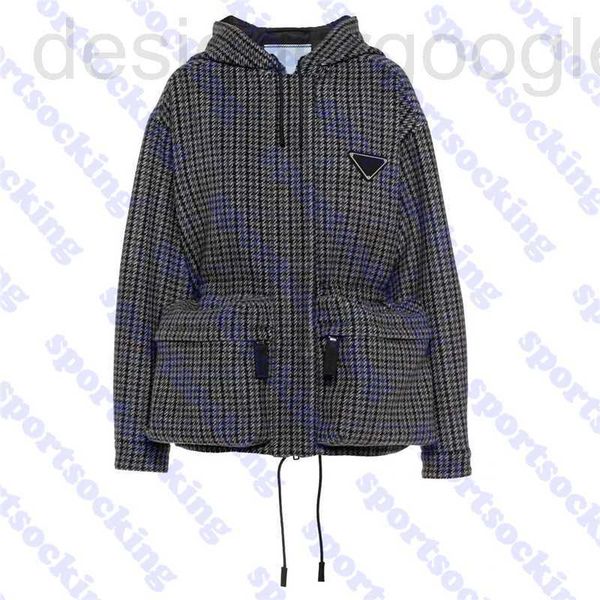 

women's jackets designer houndstooth woolen coat women jacket fashion womens hoodie outerwear triangle ladies coats apparel xvlc, Black;brown