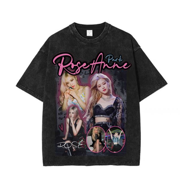 

park choi ying rose cotton commemorative short t-shirt vintage high street old loose men's and women's t-shirt, White;black