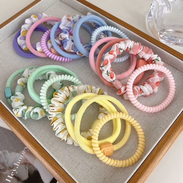 

4pcs/set colorful hairbands set vintage solid color elastic hair bands ponytail hair rope fashion hair accessories for girls, Slivery;white