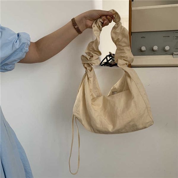 

canvas bag women's single shoulder pleated drawstring canvas bag small fresh literature and art pure color portable cross leisure women