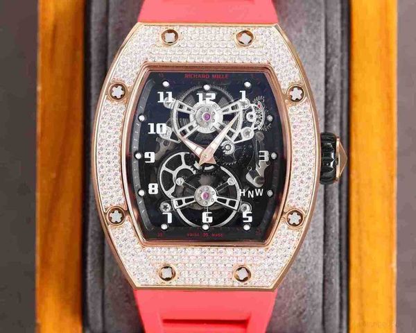 

diamond luxury mens movement watches rm17-01 r i c h a r d hollow tourbillon designer cl9l new high-end quality iced out montre wrist watch, Slivery;brown