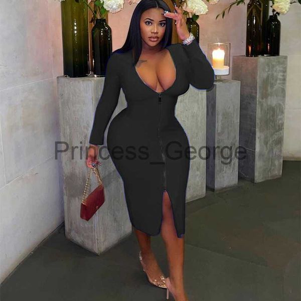 

casual dresses ladies dresses 2021 fashion 5xl dress women long sleeve zipper v neck plus size bodycon dress wholesale dropshipping x0625, Black;gray
