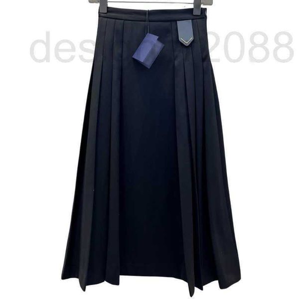 

skirts designer women a-line with letter triangular sign skirt girls female new vintage milan runway brand high end custom long pleated dres, Black