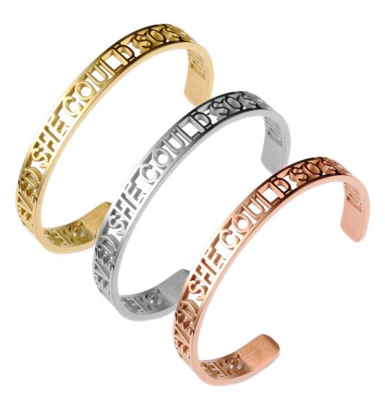 

she believed she could so she did 8mm women inspirational engraved mantra bracelet stainless steel bangle for girls2937037, Black
