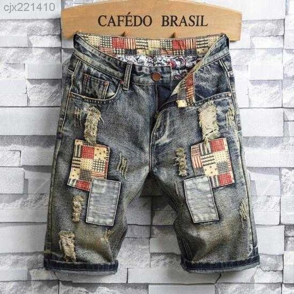 

2019 new summer fashion jeans personality patch retro shorts pants men's designer hole 96zh
