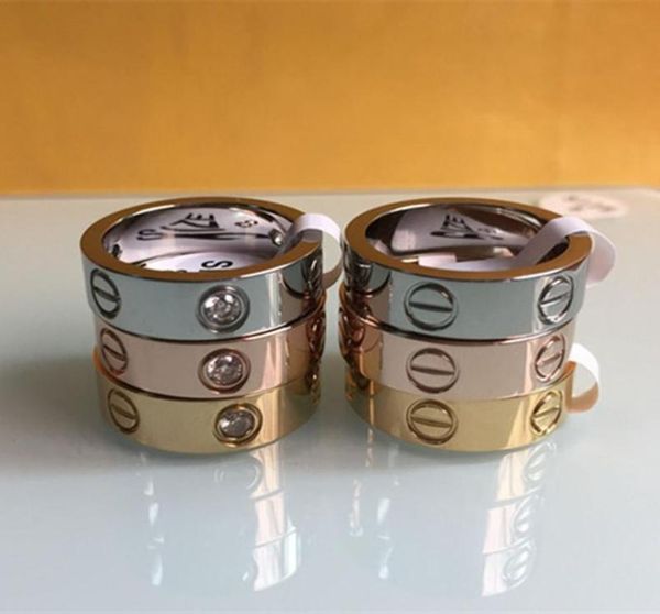 

fashion women men famous brand crystal jewelry carter love rings luxury titanium steel rose gold bijoux couple lovers ring2553041, Golden;silver