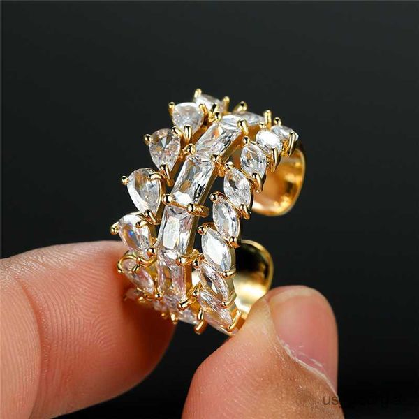 

band rings cute female crystal geometry open ring charm gold color hollow engagement ring boho white zircon stone wedding rings for women r2, Silver