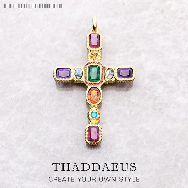 

pendant necklaces golden colourful cross brand fashion jewelry europe 925 sterling silver vintage gift for woman 230625
