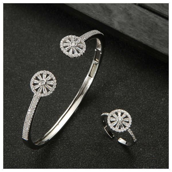 

designer new european style fengcarti versatile gold-plated micro-embedded zircon ring bracelet set jewelry with logo, Black