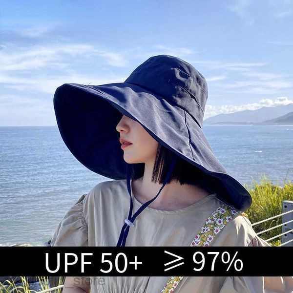

wide brim hats wide brim upf 50+ sun hat women anti-uv protection hiking fisherman cap fold summer solid beach bucekt hat 2022sun block hkd2, Blue;gray
