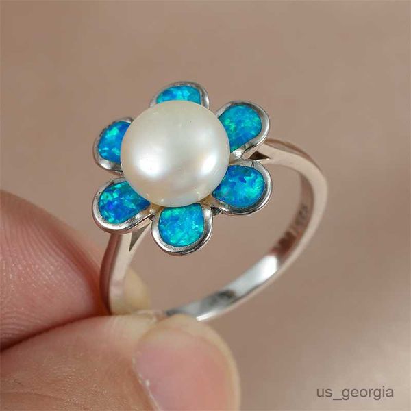 

band rings boho female small pearl flower ring fashion big silver color pearl rings for women blue fire opal engagement ring r230625