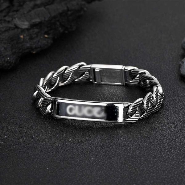 

2023 gujia 925 sterling silver narrow edition black grain enamel engraved stripes fashion versatile bracelet
