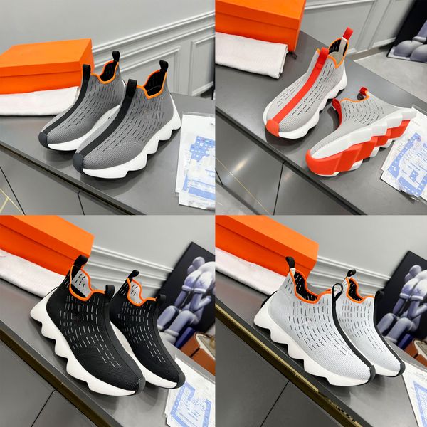 

luxury designer europe station h home men's shoes knitted mesh ladies casual sports shoes wave platform one pedal breathable socks and, Black