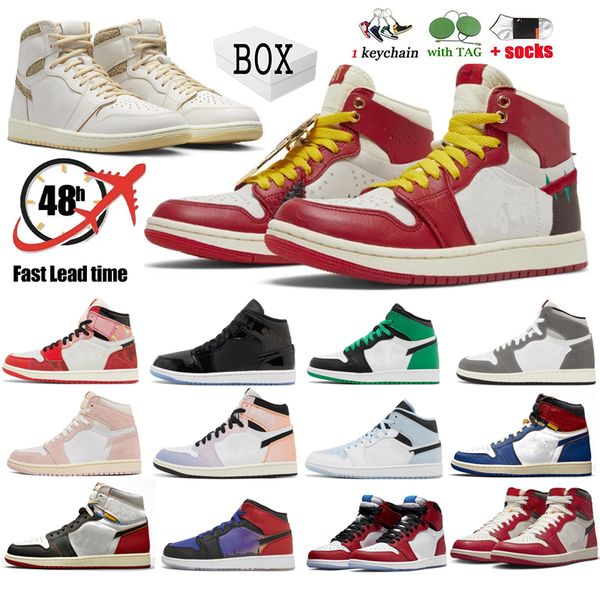 

with box new men jumpman 1 basketball shoes next chapter verse washed pink 1s lost found denim patent bred space jam dark mocha women mens t