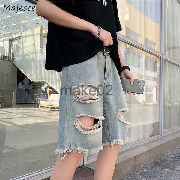 

men's shorts summer ripped denim shorts men hippop casual fashion wide leg tassel knee length outwear loose handsome retro streetwear s, White;black