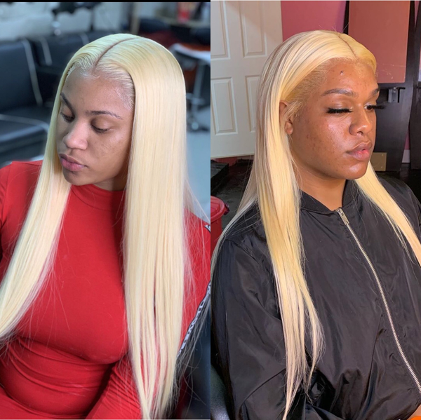 

613 blonde bone straight closure wig hd transparent 13x4 lace wig human hair brazilian pre plucked glueless lace front wig, Black;brown
