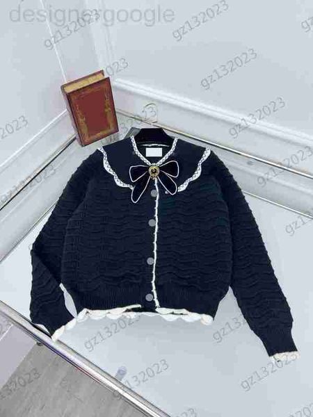

women's sweaters designer womens bow brooch decorative detachable lapel knitted cardigan wavy striped button open long sleeves knitwear, White;black