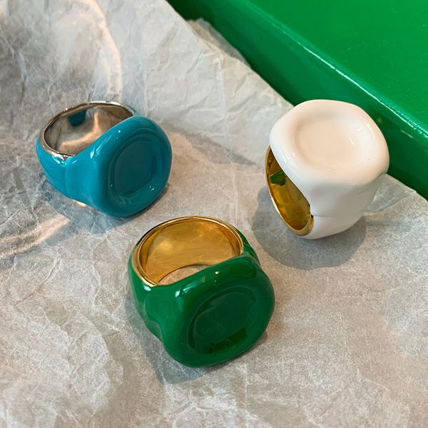 

solitaire ring western trend famous brand green blue white paint colorful designer luxury jewelry women runway boho goth 230625, Golden;silver