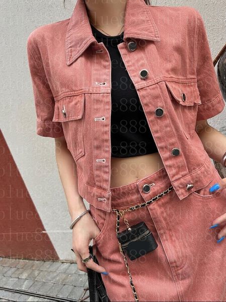 

women's two piece dress lapel short denim shirt with raw edges, half length skirt, deluxe washed denim, orange color, age reducing 624, White