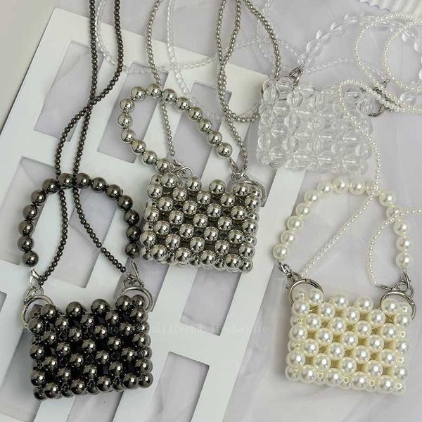 

2023 handmade acrylic beads, beaded metal handle, crossbody chain, woven women's bag, mini card bag, summer 230625