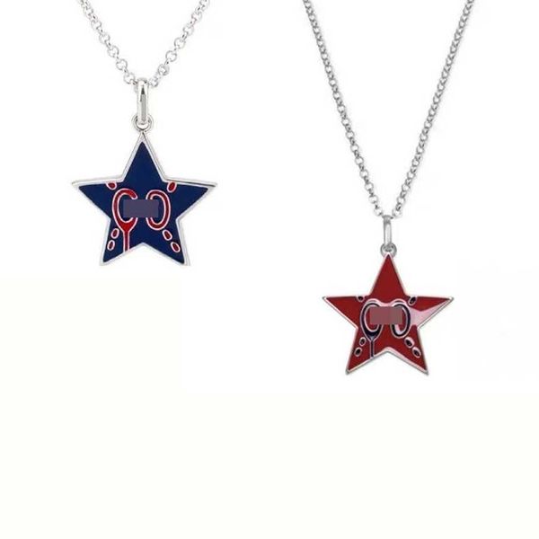 

2023 gujia s925 sterling silver blue red pentagram enamel skull necklace gift for men and women