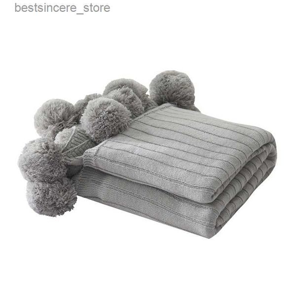 

100*105cm/ 100*150cm size baby blankets knitted cotton blanket pom-pom decor home sofa blanket kids sleep bedding quilt l230522