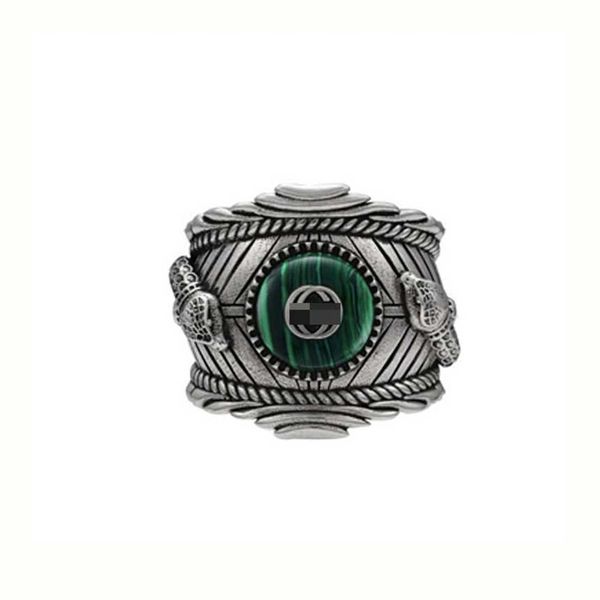 

2023 gujia 925 sterling silver double snake tiger head malachite domineering men and women fashion trend ring gift
