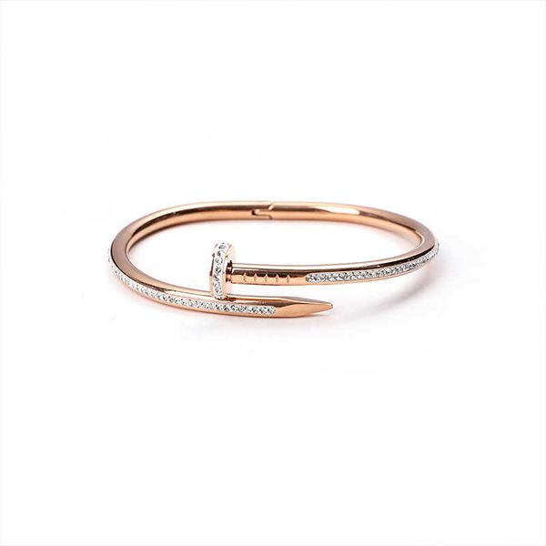 

advanced sense new 18k gold ins style nail shape titanium steel inlaid with diamond carti colorless bracelet women's bracelet with logo, Black