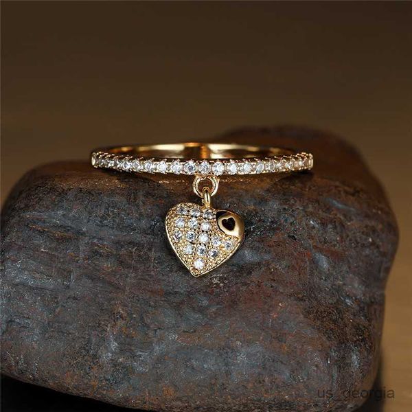 

band rings luxury female cute small heart pendant ring crystal white zircon stone ring vintage gold silver color engagement rings for women