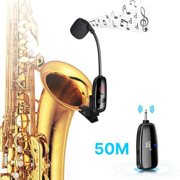

accessories uhf wireless saxophone microphone system clip on musical instruments 50m wireless receiver transmitter for saxophone trumpet