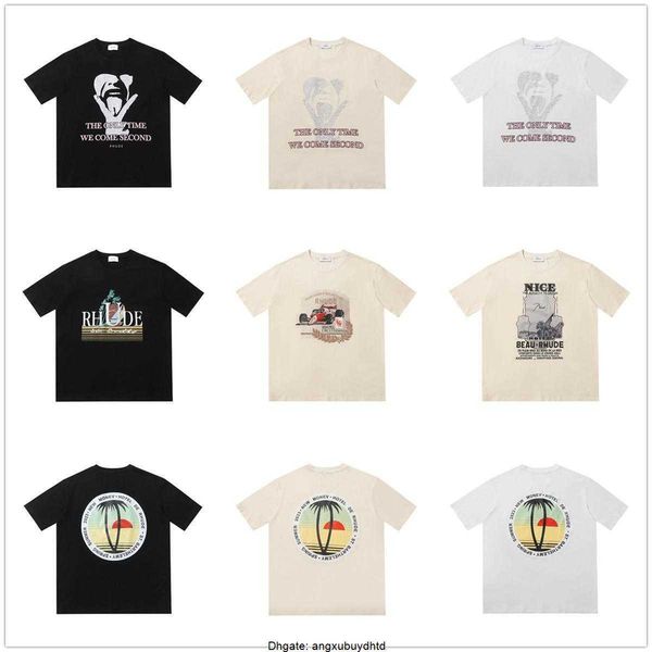 

2023 fashion brand rhude men's t-shirts micro label geometry print short sleeve t-shirt for men and women high street loose half sleeve, White;black