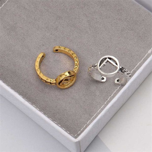 

2023 f family's new fashion letter open chain geometric metal minimalist style temperament ring, Silver