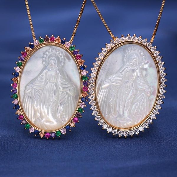 

necklaces 2021 gold color virgin mary pendant necklace around zirconias natural freshwater mother of pearl necklace for women jewelry, Silver
