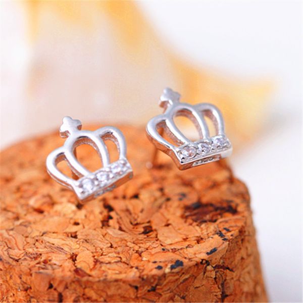

stud earrings 18k gold plated stud earrings classic princess crown crystal stud designer zircon earrings women fashion luxury jewelry, Golden;silver