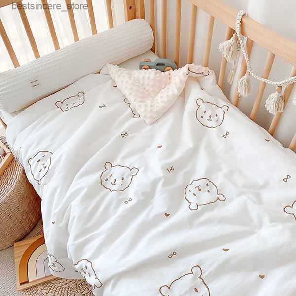

baby blanket bear embroidery bubble toddler quilt newborn crib comforter thick infant bedding cotton warm baby growth blanket l230522