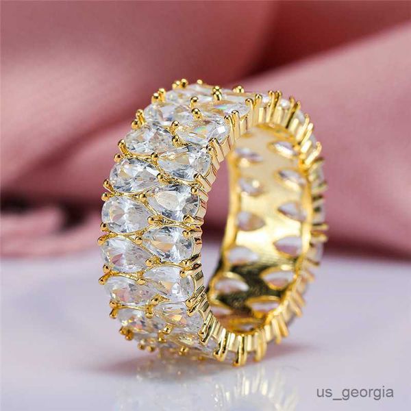 

band rings luxury female white crystal stone ring charm yellow gold color wedding rings for women trendy bridal water drop engagement ring r, Silver