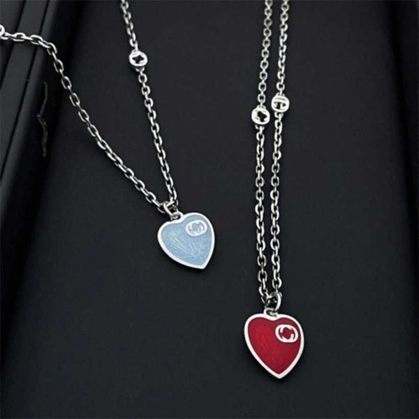 

2023 gujia 925 silver antique blue love enamel necklace fashionable simple collarbone chain net red same style