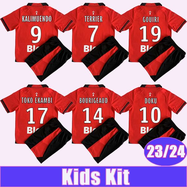 

23 24 stade rennais terrier kids kit soccer jerseys doku bourigeaud toko ekambi gouiri majer traore home football shirts, Black