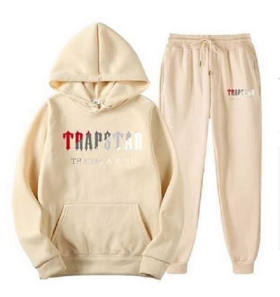 

2030 beige men's tracksuits fw trapstar men women tracksuit brand printed streetwear sportswear warmtwo pieces set hoodie pants jogging, Black