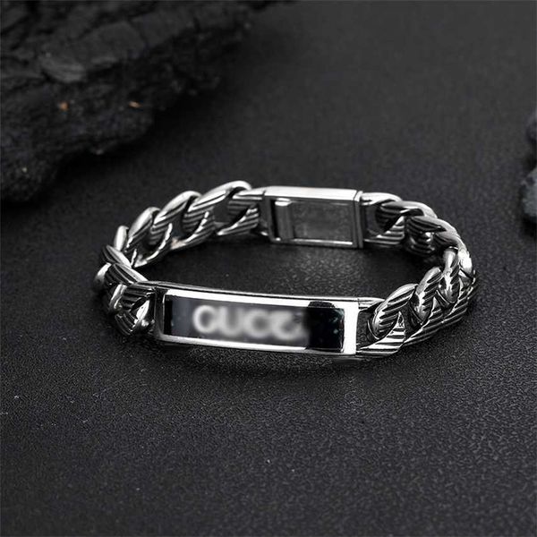 

2023 gujia 925 sterling silver narrow edition black grain enamel engraved stripes fashion versatile bracelet
