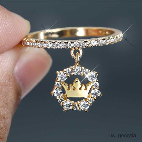 

band rings luxury female crystal crown pendant ring trendy gold silver color engagement ring charm zircon stone wedding rings for women r230
