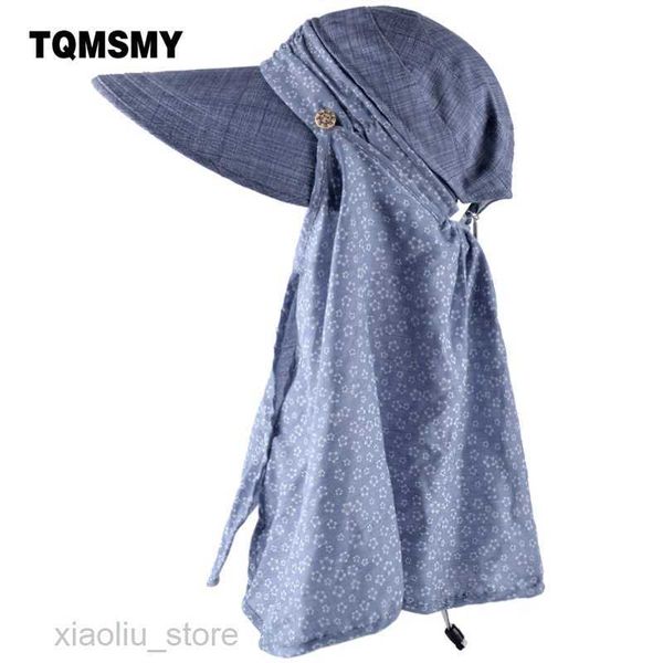 

wide brim hats tqmsmy summer sun hats for women anti uv with foldabe scarf hat little flower design protect the neck turban bowknot caps tmp, Blue;gray