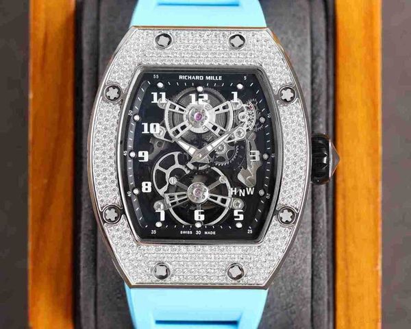 

diamond luxury mens movement watches rm17-01 r i c h a r d hollow tourbillon designer cl9l new high-end quality iced out montre wrist watch, Slivery;brown