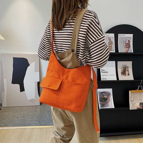 

women's fashion lazy style korean version large capacity canvas bag large capacity korean version ins solid color leisure single should