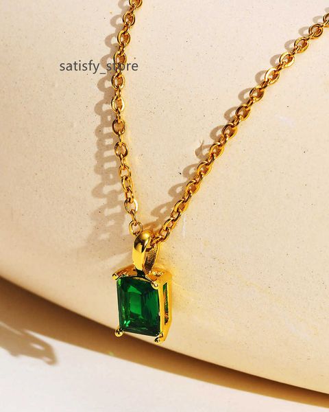 

women's necklace personalized and trendy stainless steel square cubic zirconia pendant necklace with extended chain jewelry party gift, Silver