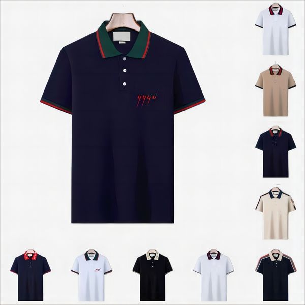 

mens polo shirt black and white red color light luxury short sleeve stitching color high-end 100% cotton classic letter casual lapel t-shirt, White;black