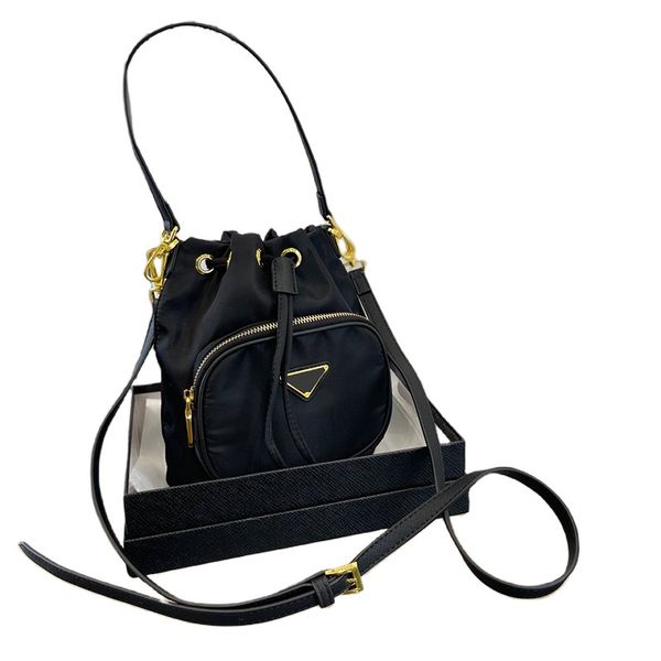 

designer nylon belt bag with letters mini drawstring bucket classic prad bags triangle handbag women fashion canvas hobo shoulder tote handb