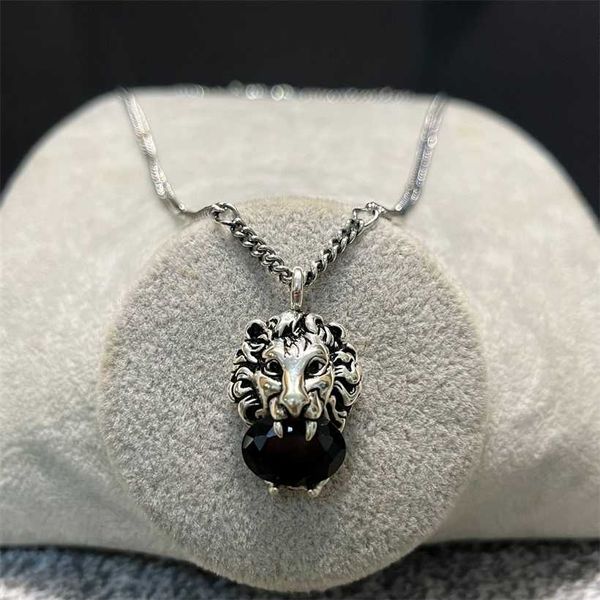 

2023 gujia lion head necklace black diamond animal sterling silver pendant crystal