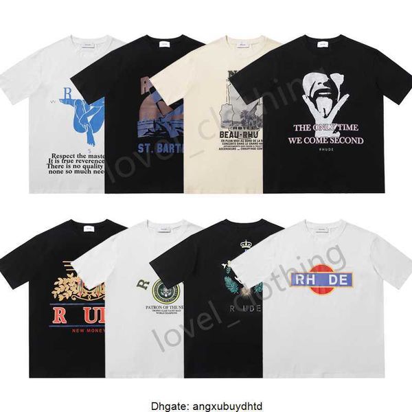 

designer mens women t shirts rhude summer street fashion leisure loose cottons print beach luxurys trend couple clothing size s-xl, White;black