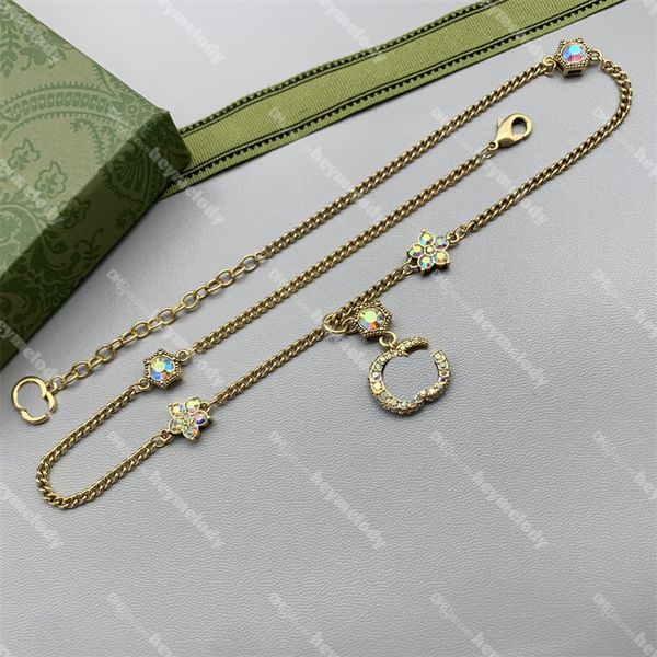

colored diamond letter necklaces ladies floral crystal necklaces gold chain pendant necklaces with box birthday gift, Silver